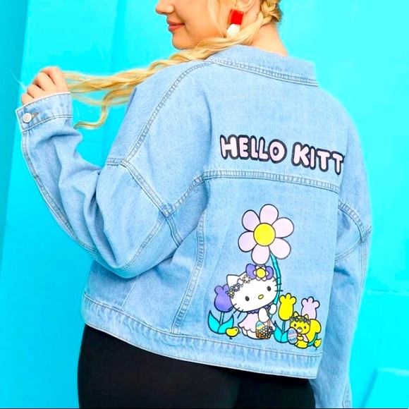 SHEIN X Hello Kitty And Friends Plus Letter & Cartoon Graphic Denim Jacket - Picture 2 of 5
